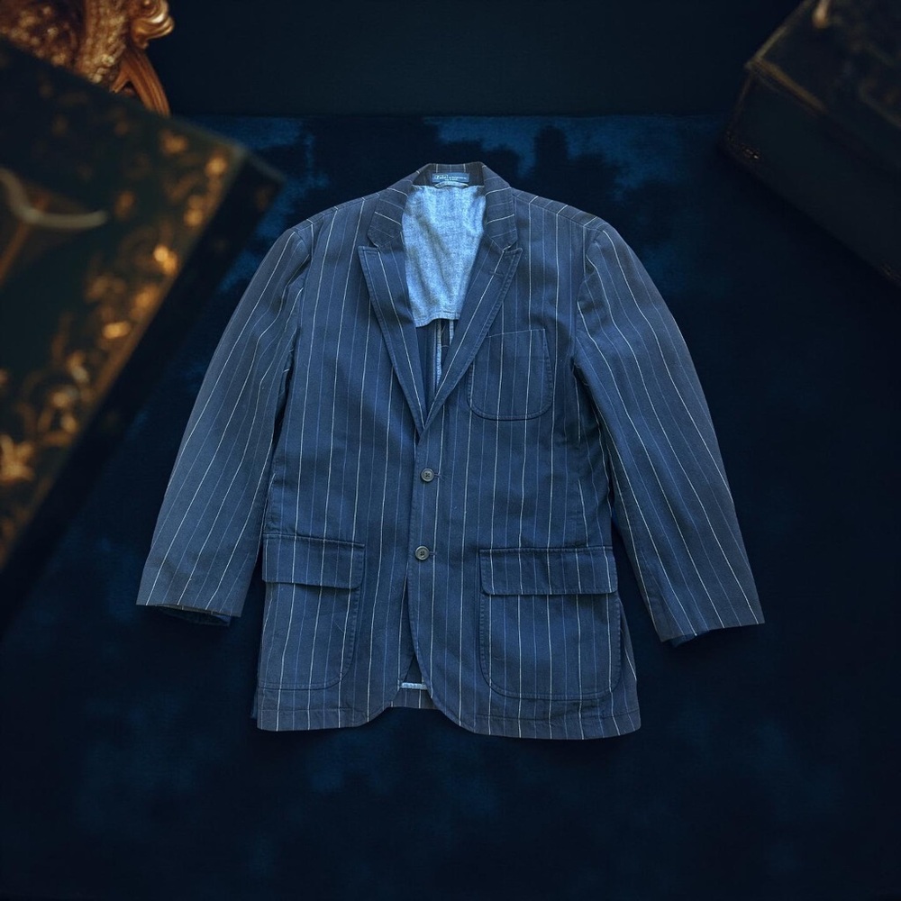 Polo Ralph Lauren Blazer Mens 42R Blue With White Striped 3 Button Blazer !! - Picture 3 of 16